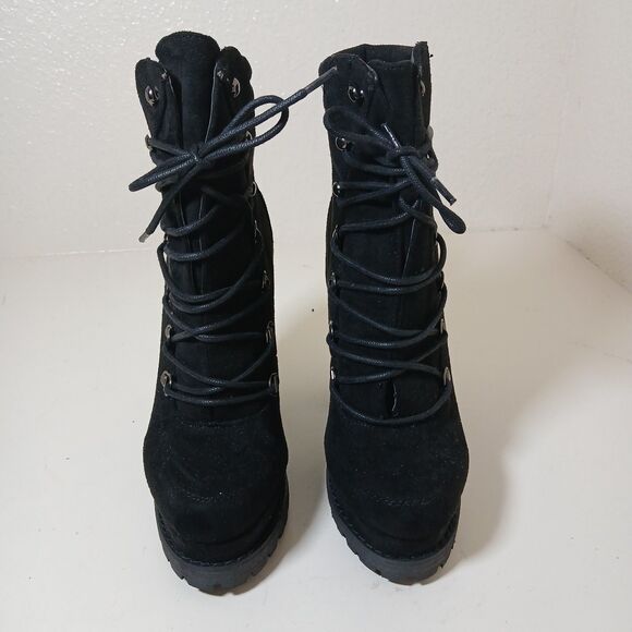 Liliana Black 5 inch lace up ankle boots Womens Size 6 Faux Suede #A5 - Picture 2 of 8